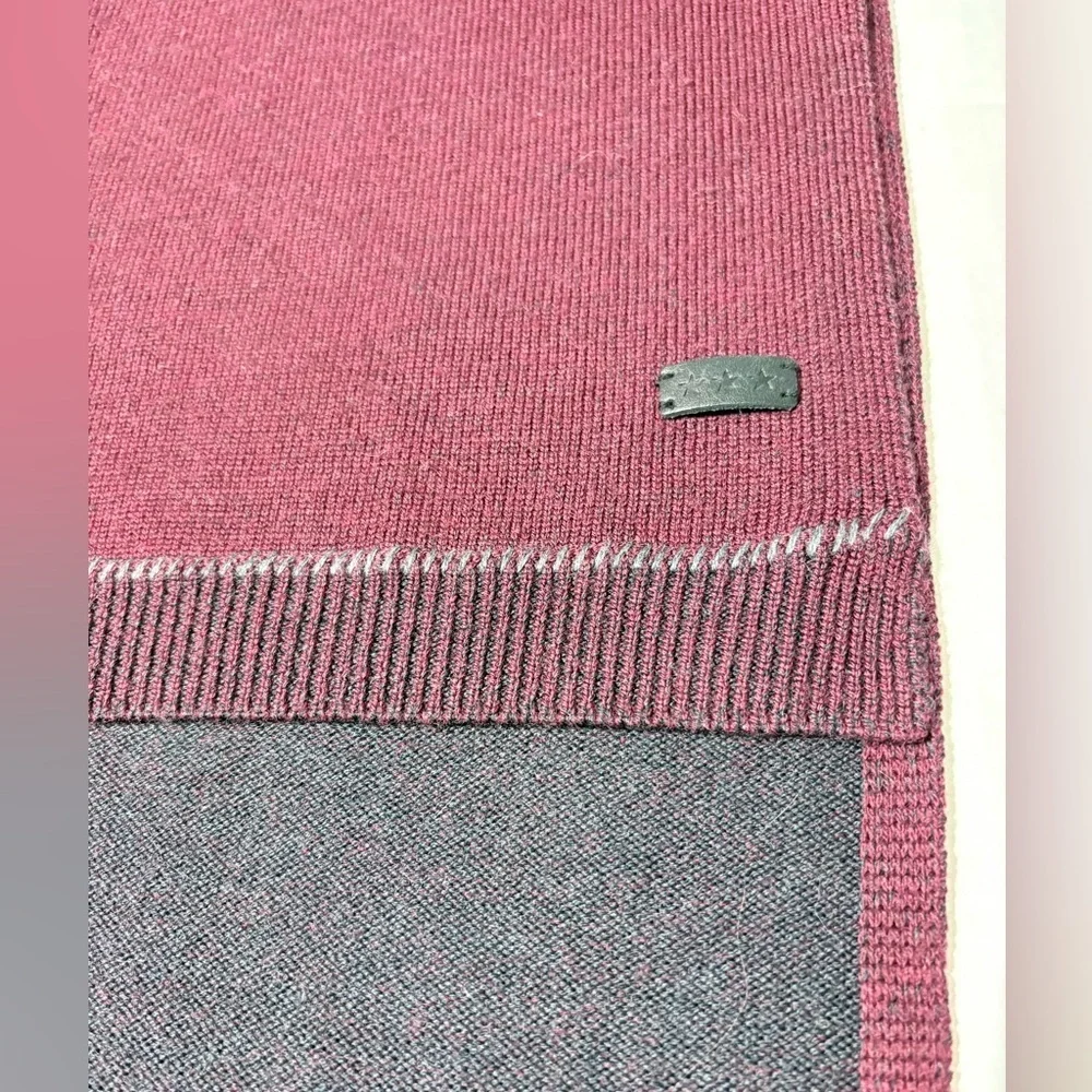 John Varvatos Mens Plated Pick Stitch Scarf Garnet/Cast Iron Merino Wool.